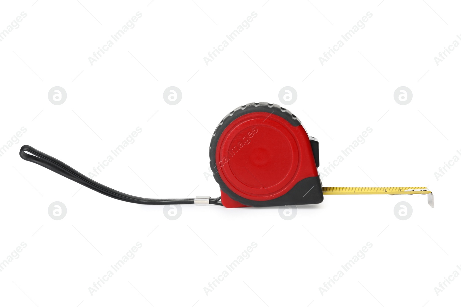 Photo of New tape measure isolated on white. Construction tool