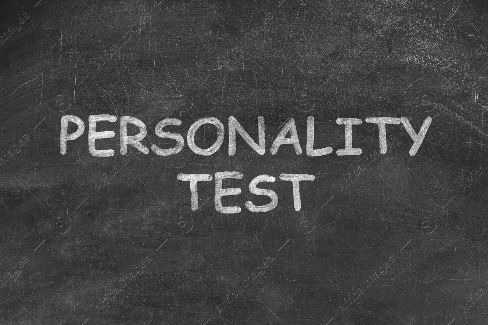 Image of Text Personality Test written on black chalkboard