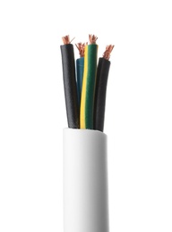 Color cables in jacket on white background. Electrician's supply