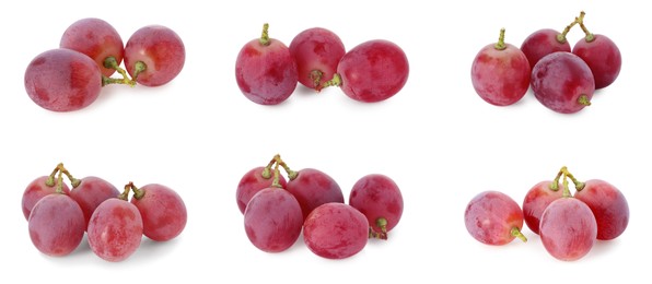 Image of Delicious fresh red grapes isolated on white, set