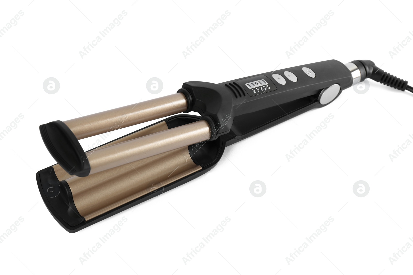 Photo of Modern triple curling iron isolated on white