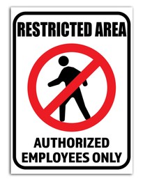 Image of Sign with text Restricted Area Authorized Employees Only on white background