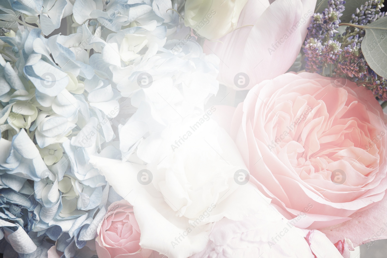 Image of Beautiful delicate bouquet, closeup. Floral decor in vintage style 