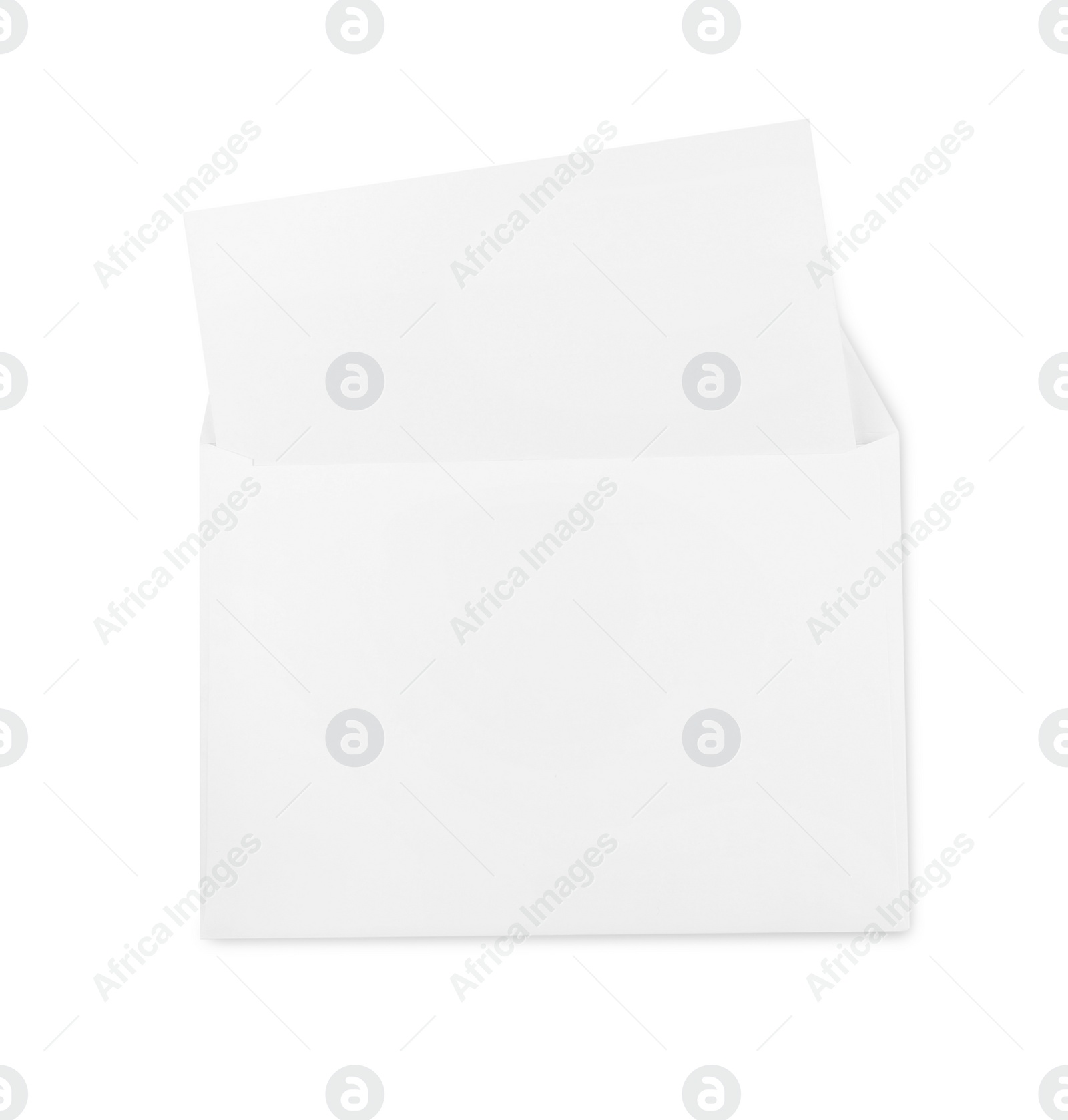 Photo of Envelope with blank letter on white background, top view