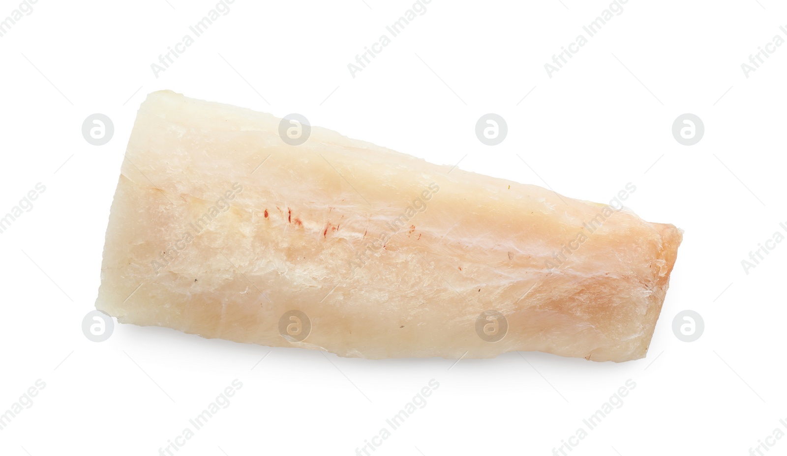 Photo of Fresh raw cod fillet isolated on white, top view