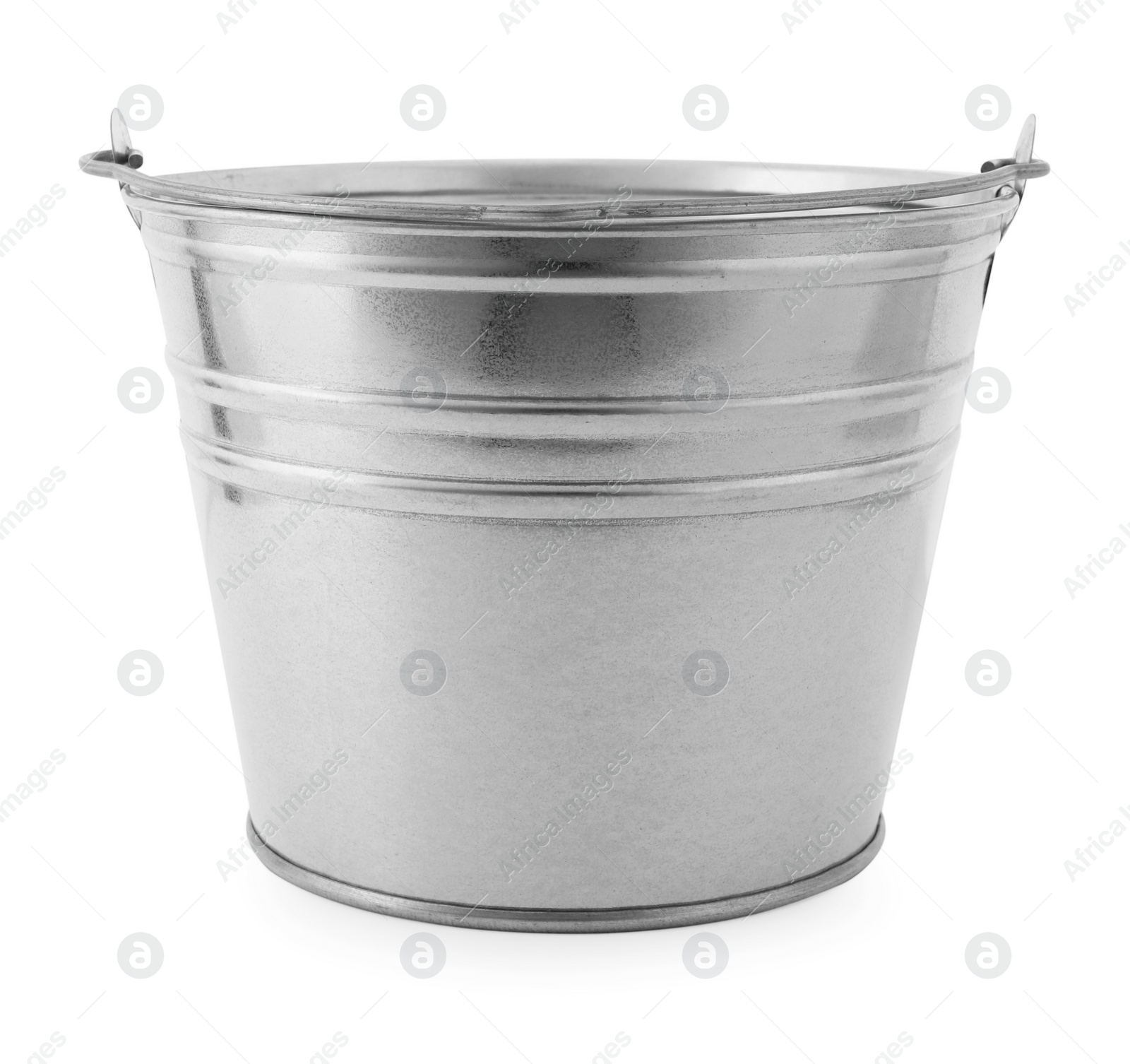 Photo of One shiny metal bucket isolated on white