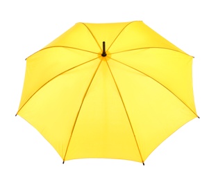 Photo of Beautiful open umbrella on white background