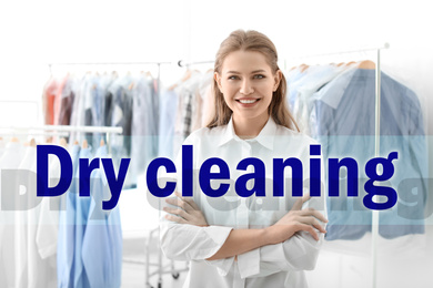 Image of Portrait of young woman at dry-cleaner's 