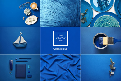 Image of Collage made with photos inspired by color of the year 2020 (Classic blue)