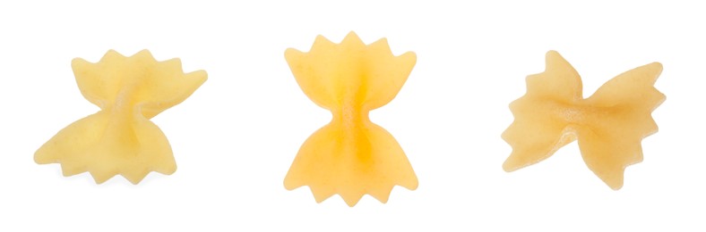 Image of Raw farfalle pasta isolated on white, set