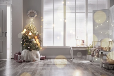 Stylish room with Christmas decorations. Festive interior design