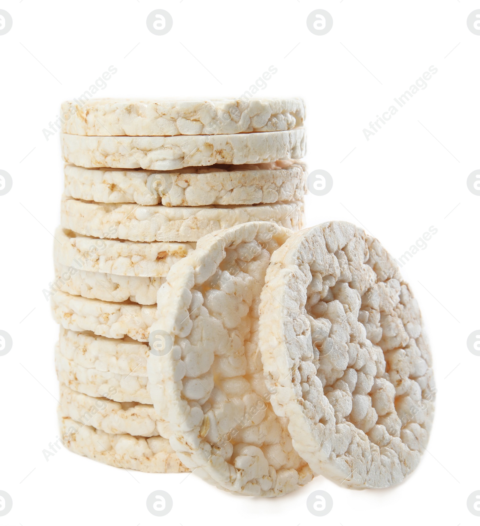 Photo of Stack of puffed rice cakes isolated on white