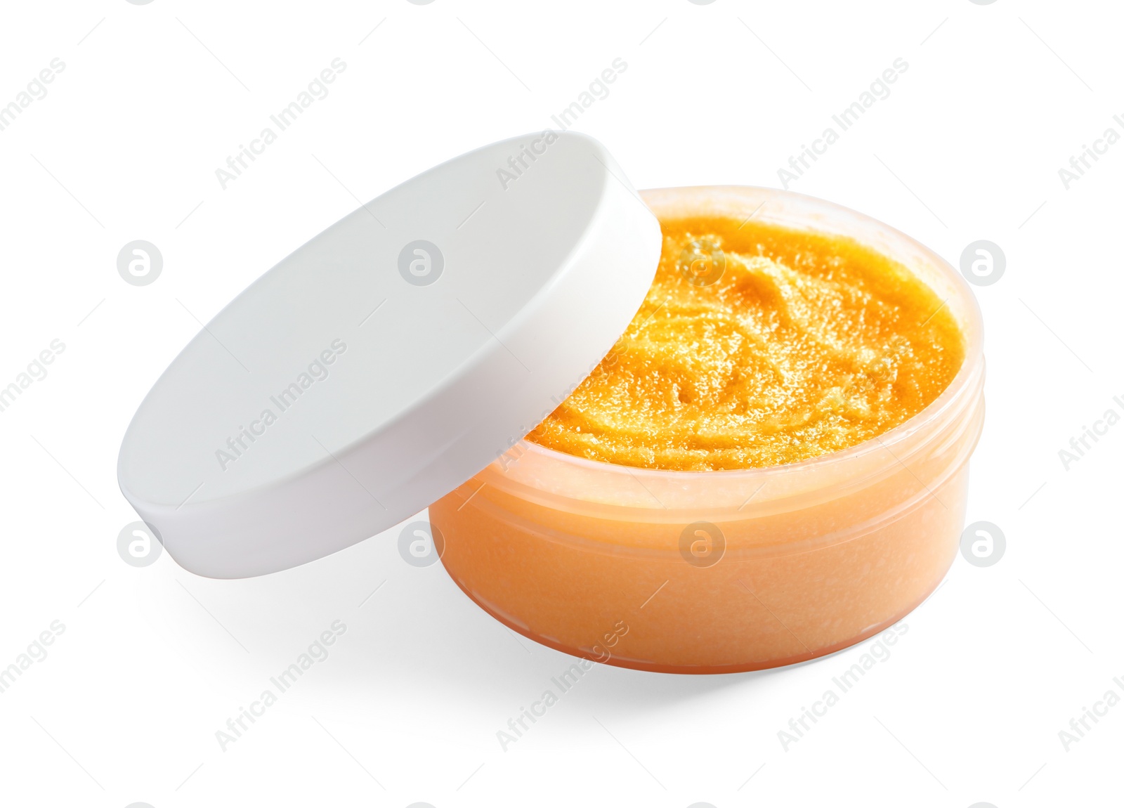 Photo of Container with natural scrub on white background