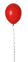 Photo of Red balloon with ribbon isolated on white