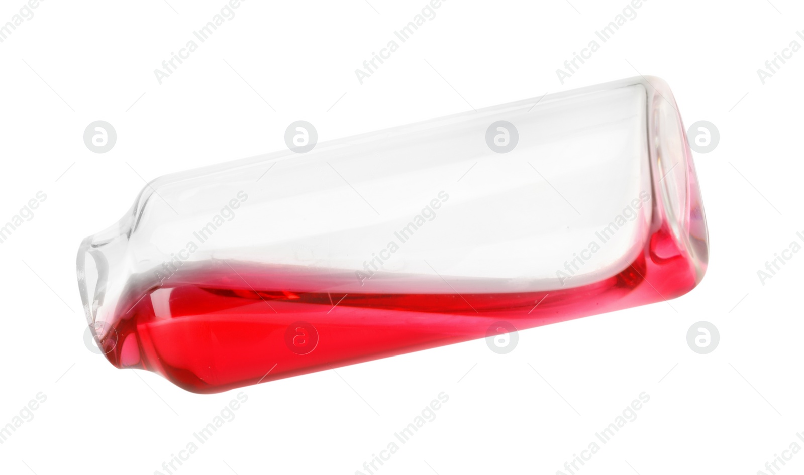 Photo of Open glass ampoule with liquid isolated on white