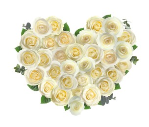 Image of Heart made of beautiful roses on white background