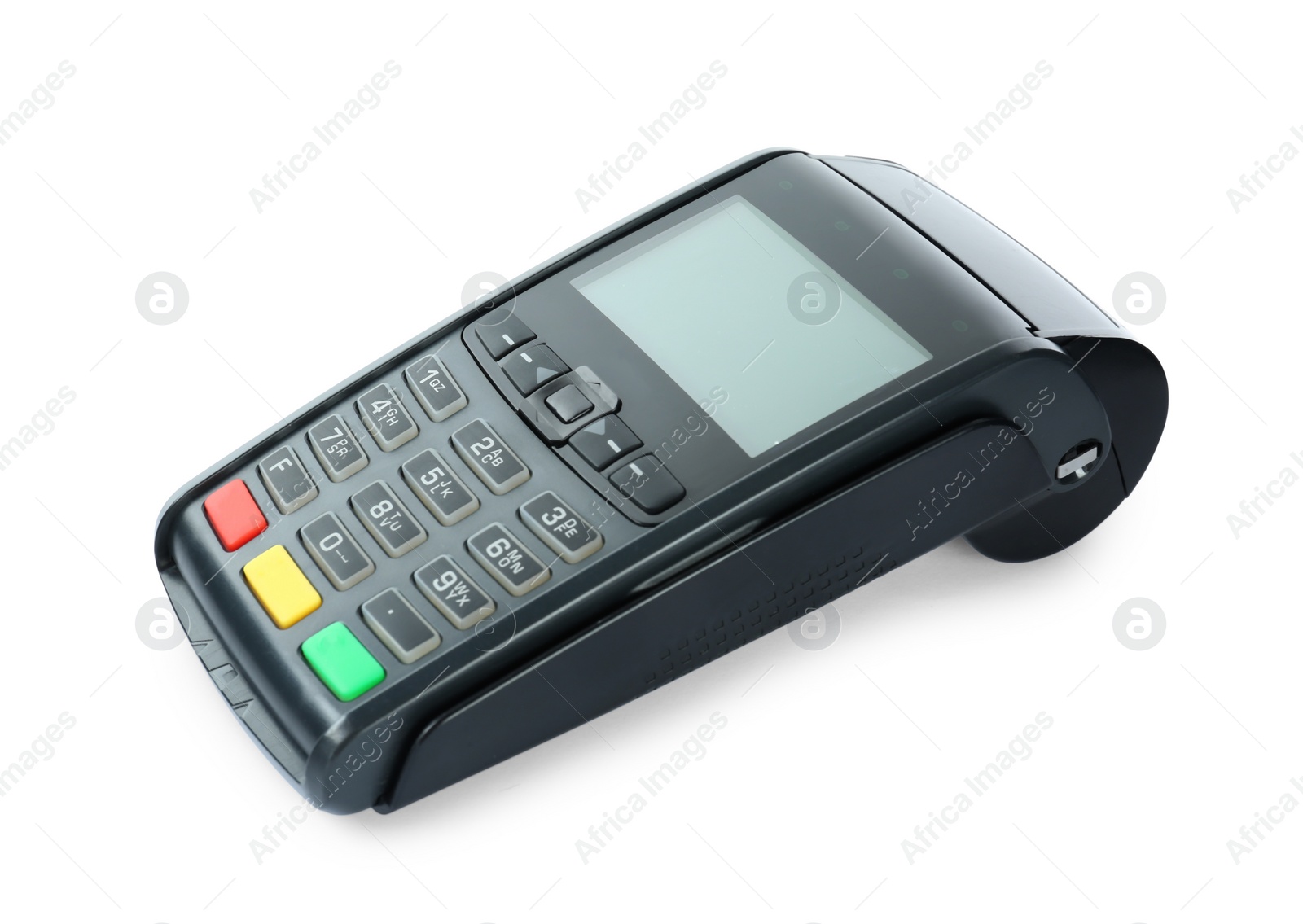 Photo of New modern payment terminal isolated on white