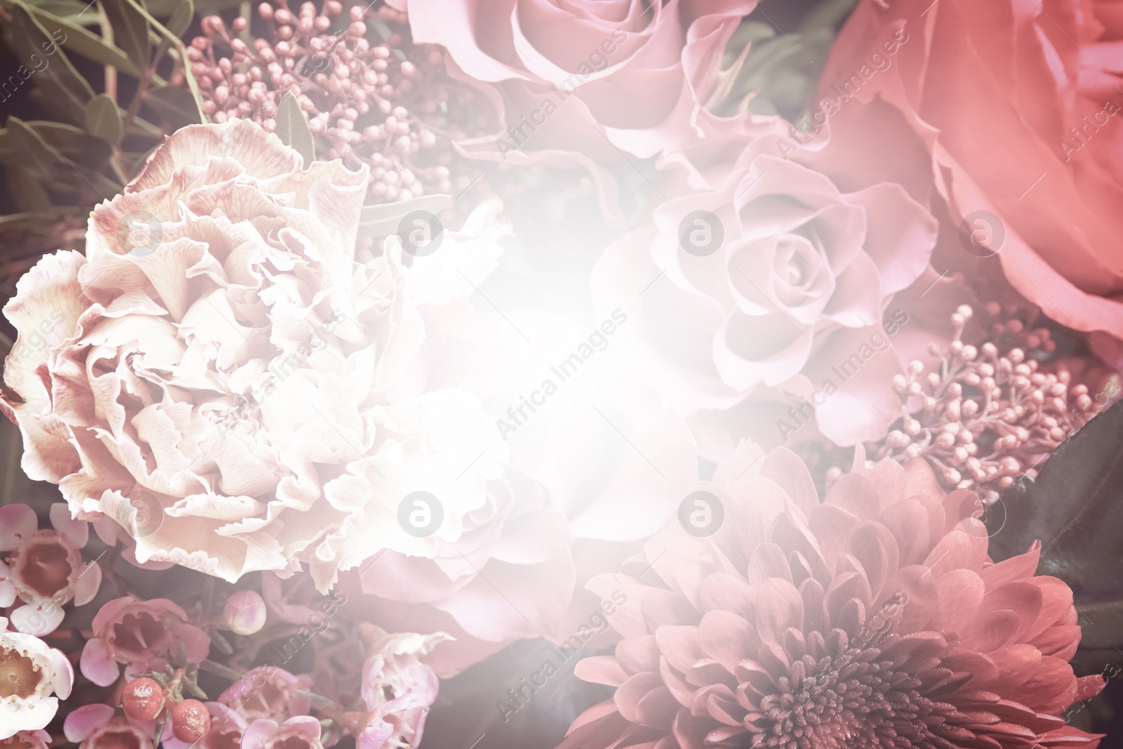 Image of Beautiful delicate bouquet, closeup. Floral decor in vintage style 