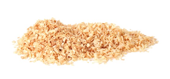 Photo of Pile of natural sawdust isolated on white