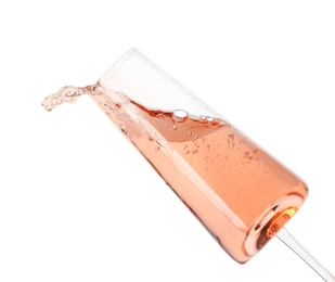Glass of rose champagne isolated on white