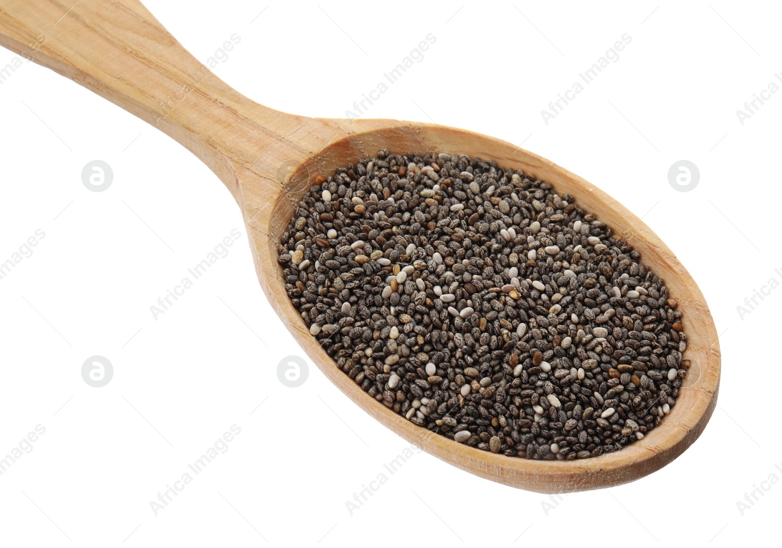 Photo of Spoon of chia seeds isolated on white