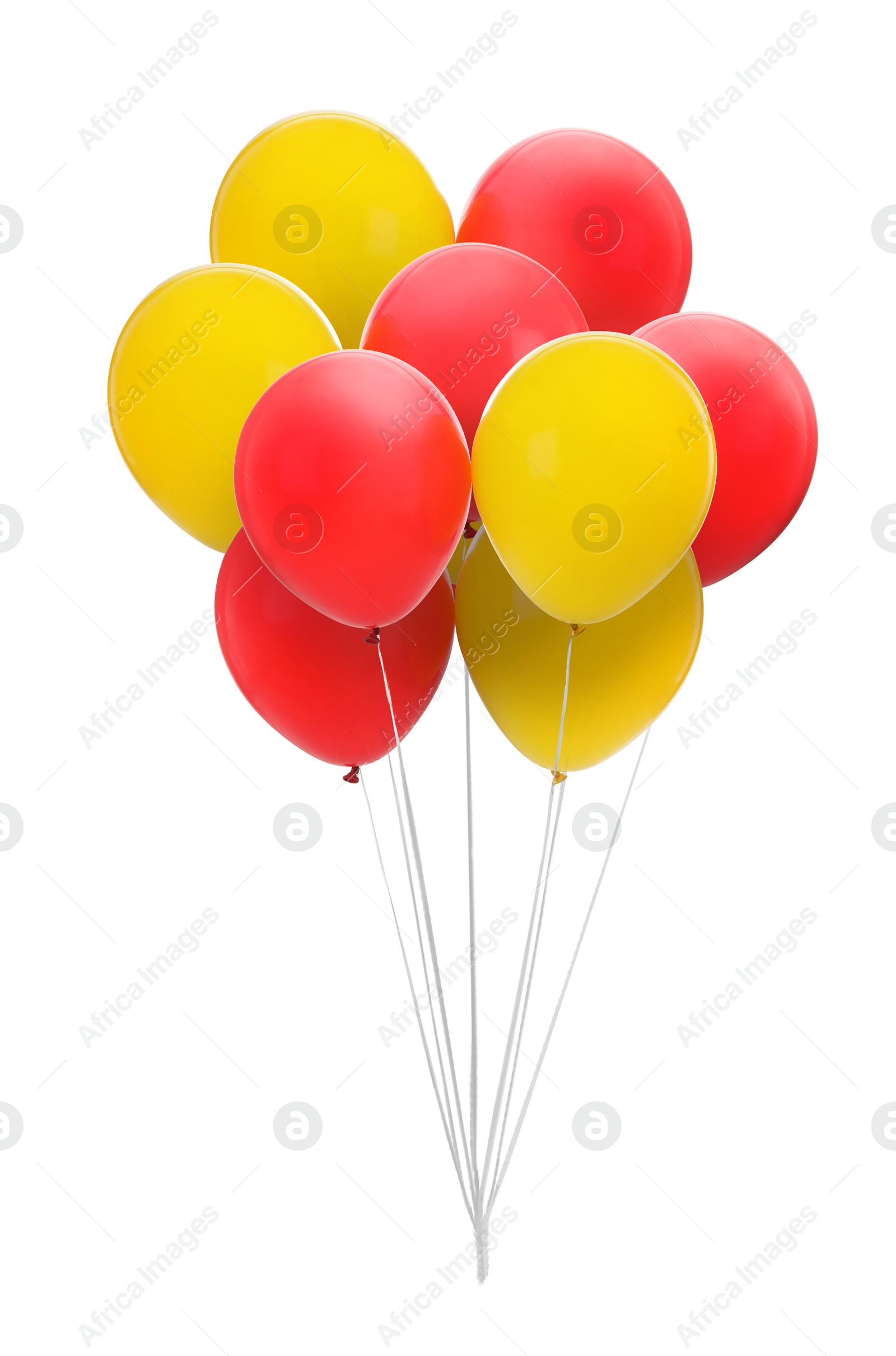 Image of Bunch of red and yellow balloons on white background