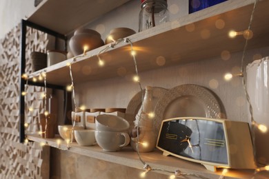 Photo of Kitchen interior with festive decor. Christmas celebration