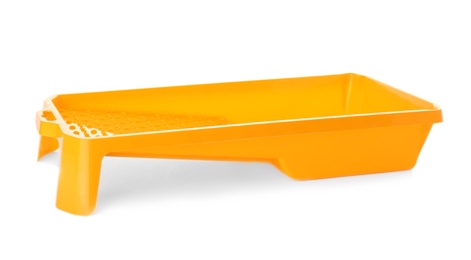 Photo of Empty plastic paint tray on white background