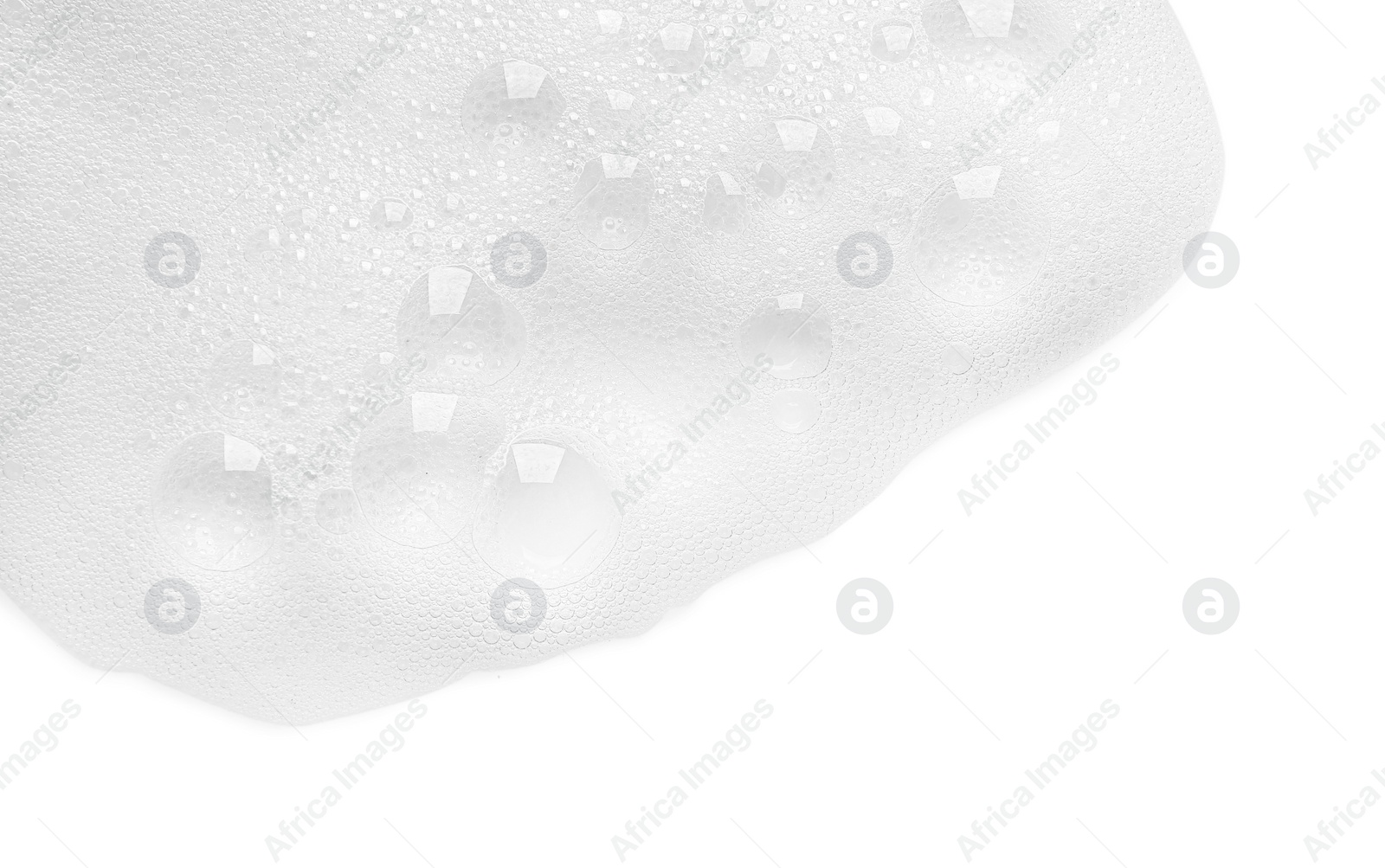 Photo of Foam with many bubbles on white background, above view