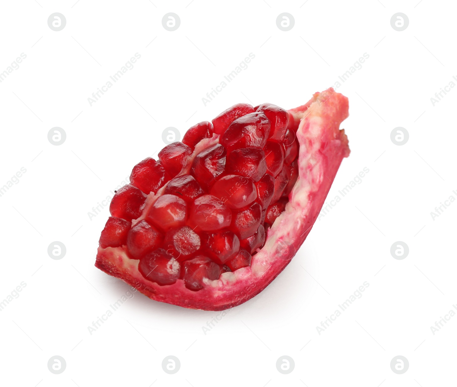 Photo of Ripe pomegranate on white background. Delicious fruit