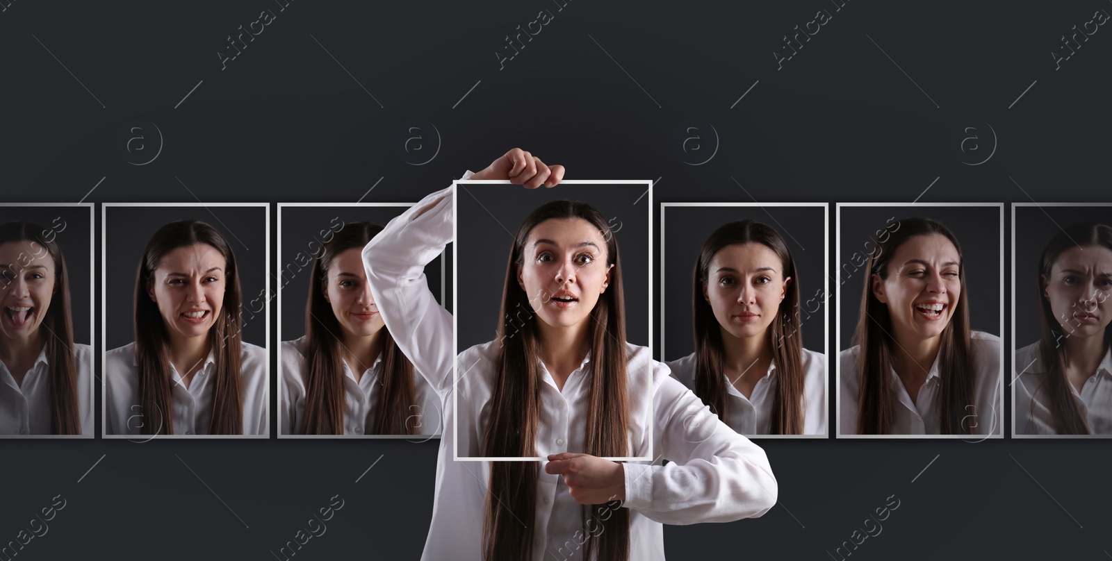 Image of Woman with personality disorder, multiple exposure. Collage