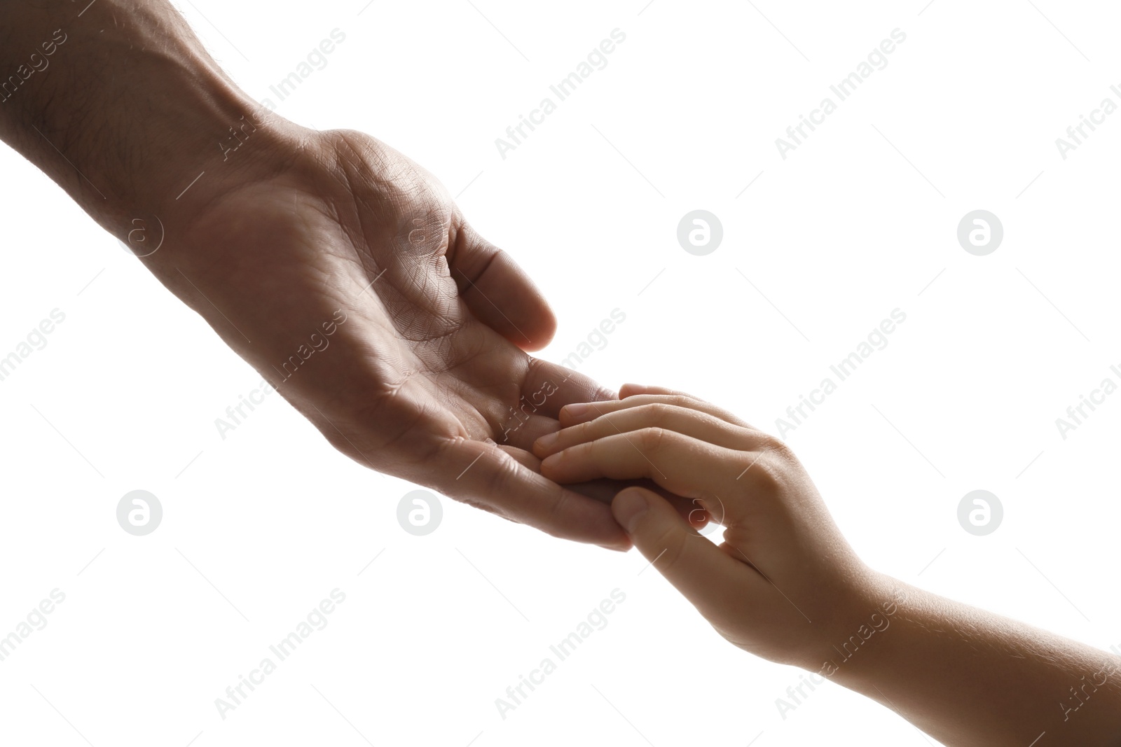 Photo of Man with child on white background, closeup