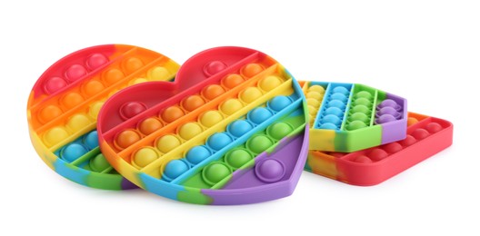 Photo of Rainbow pop it fidget toys on white background