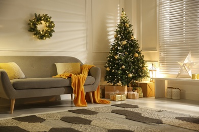 Stylish room with Christmas decorations. Festive interior design