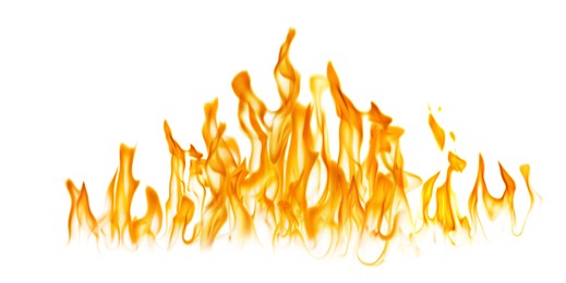 Beautiful bright fire flames on white background. Banner design