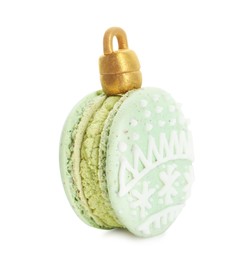 Beautifully decorated Christmas macaron isolated on white