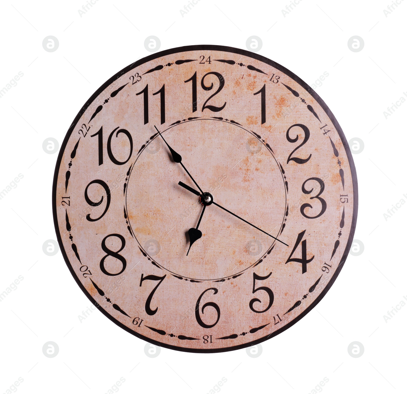 Photo of Stylish round clock isolated on white. Interior element