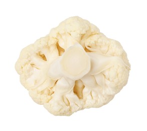 Photo of Cut fresh raw cauliflower on white background, top view