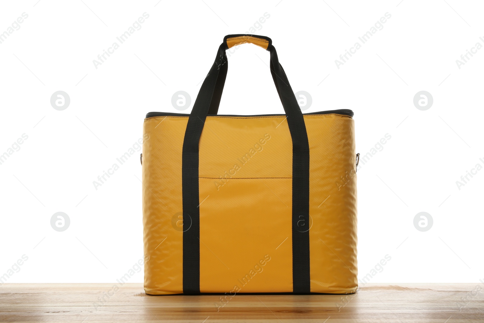 Photo of Modern yellow thermo bag isolated on white