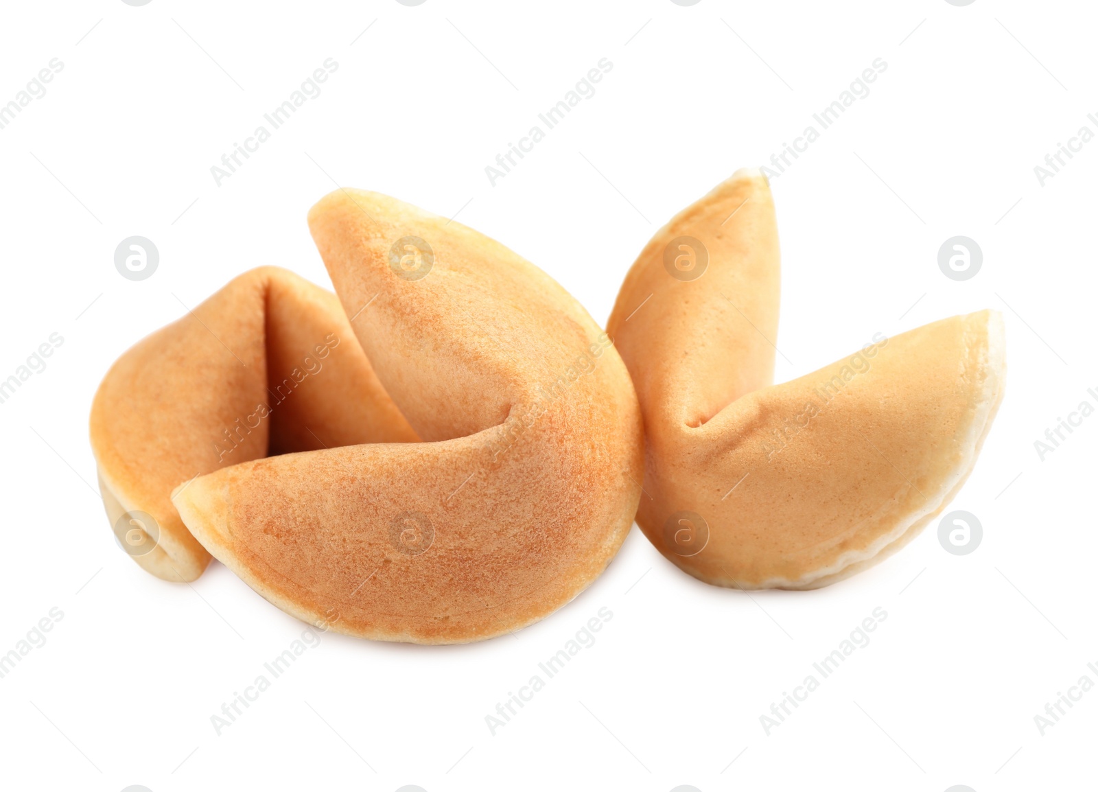 Photo of Tasty traditional fortune cookies on white background