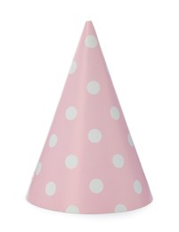 Photo of Bright party hat isolated on white. Festive accessory