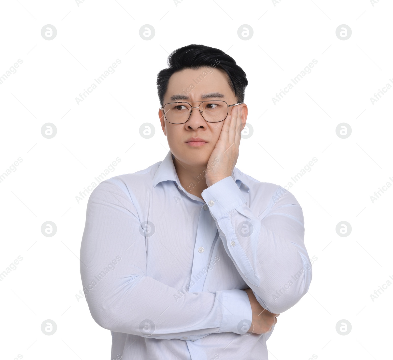 Photo of Businessman in formal clothes on white background