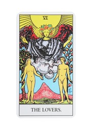 Photo of The Lovers isolated on white. Tarot card