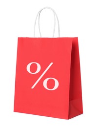 Red paper bag with percent sign isolated on white