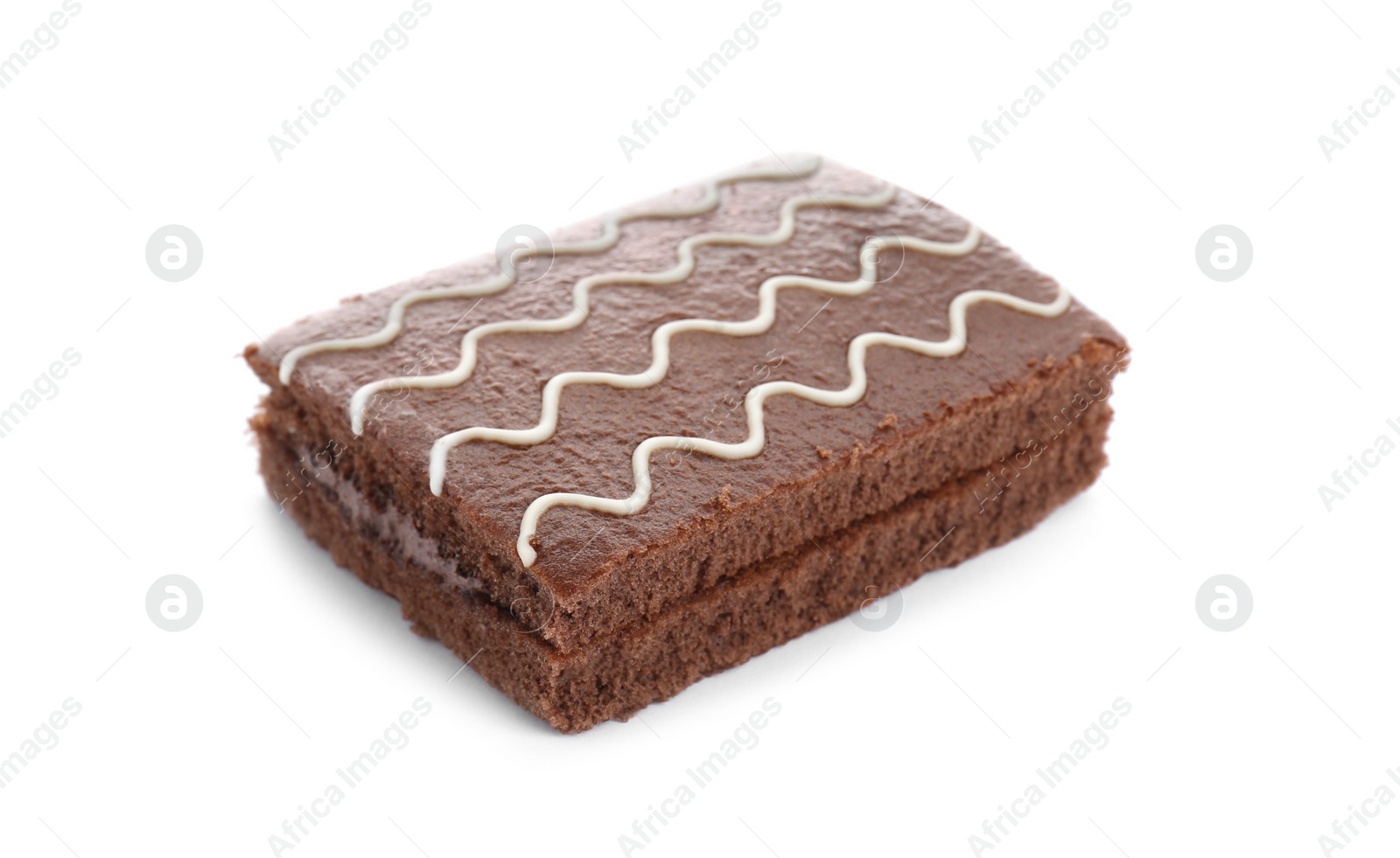 Photo of Delicious chocolate sponge cake isolated on white