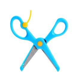 Pair of training scissors on white background