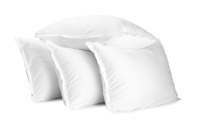 Photo of Many new soft pillows isolated on white