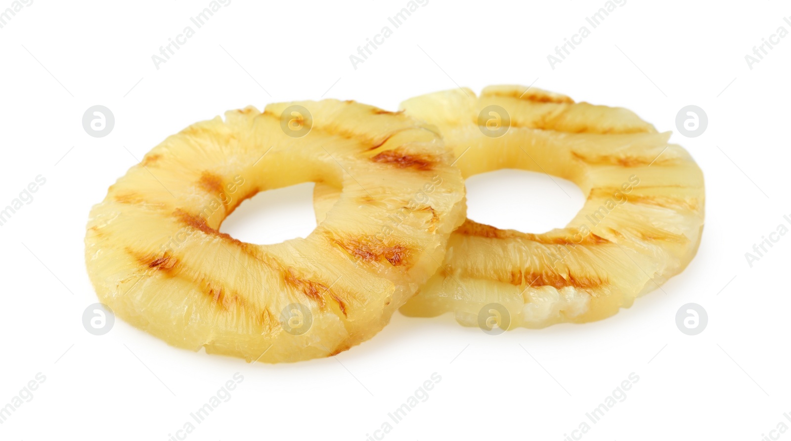 Photo of Tasty grilled pineapple slices isolated on white