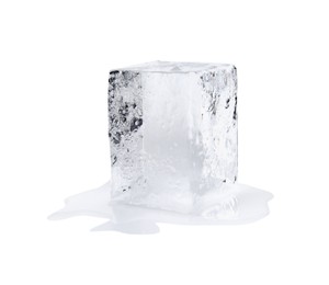 Photo of One clear ice cube isolated on white