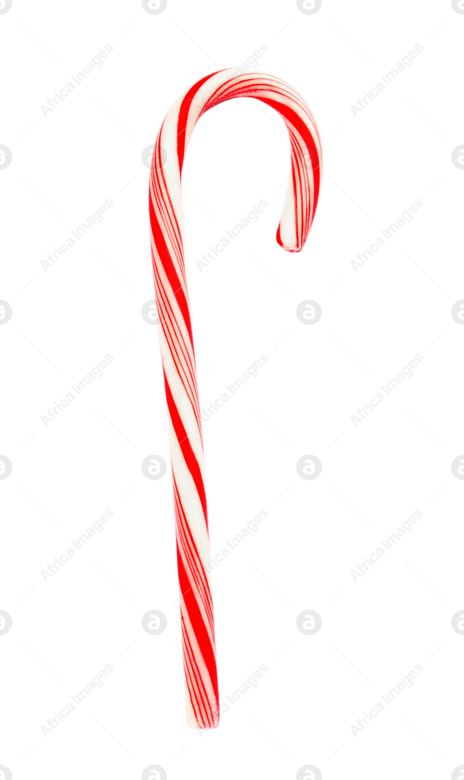 Photo of Tasty candy cane on white background. Festive treat